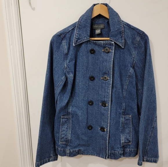 Relativity Double Breasted Denim Blue Jean Jacket 100% cotton Size M - Picture 12 of 15